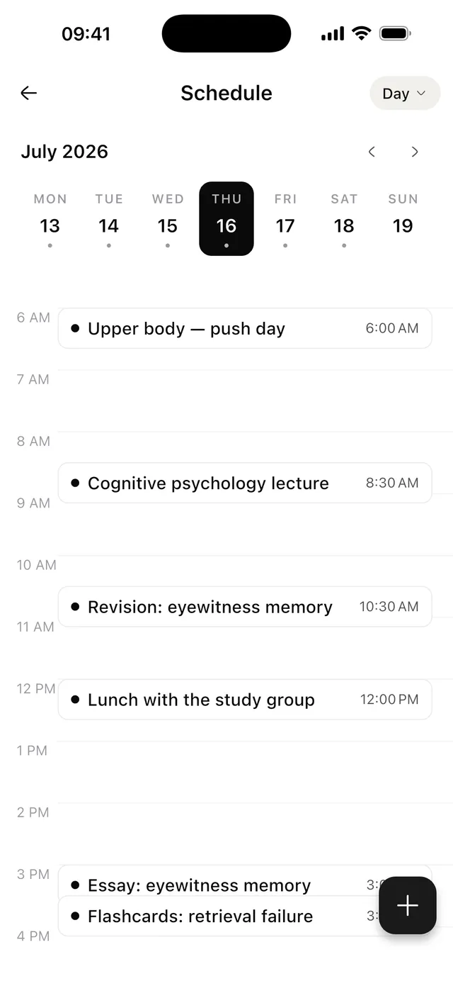 Reminders in Normi, including a recurring series drafted from a plan